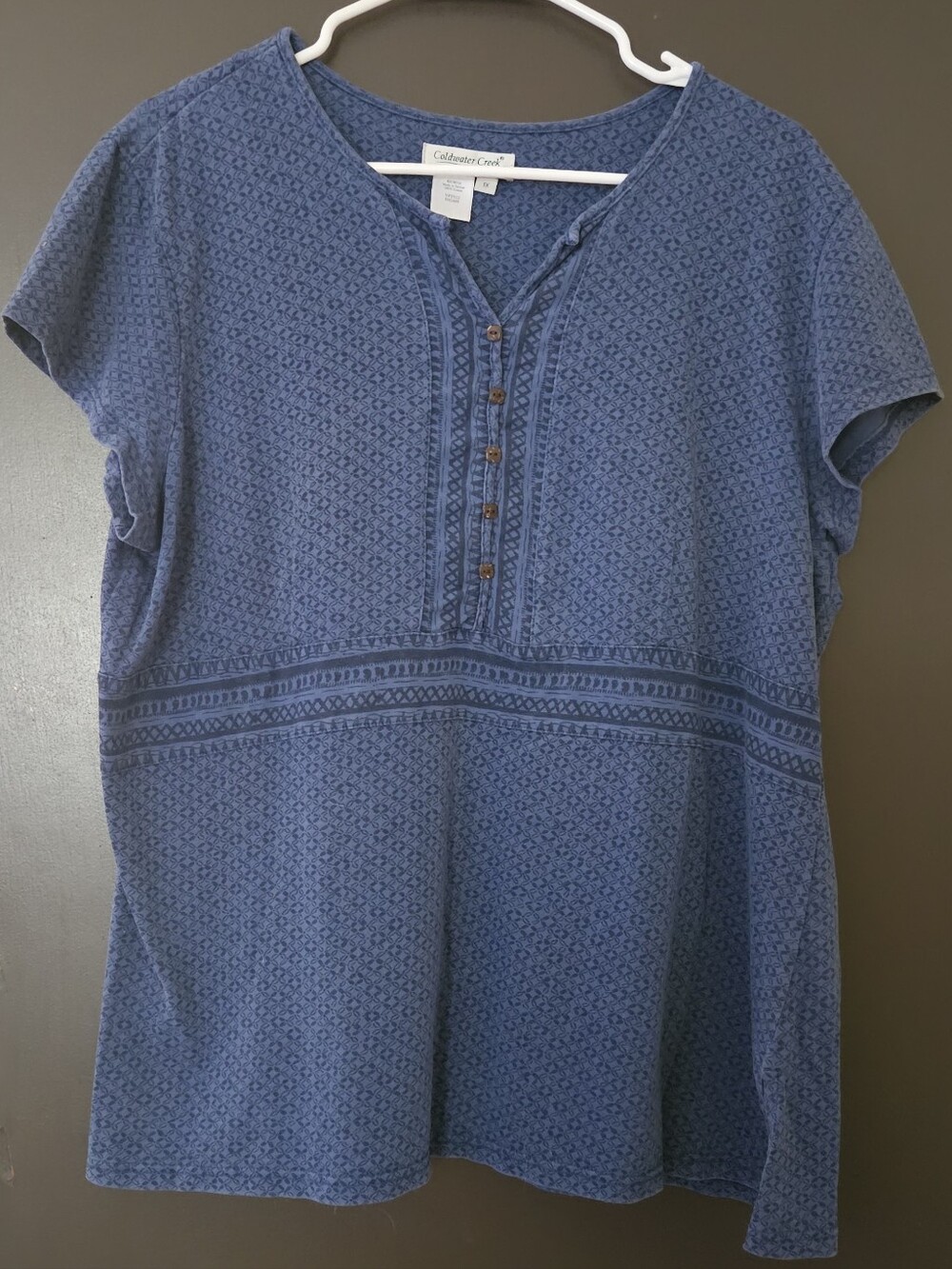 Coldwater Creek Indigo-Blue Short Sleeve Henley Tunic
